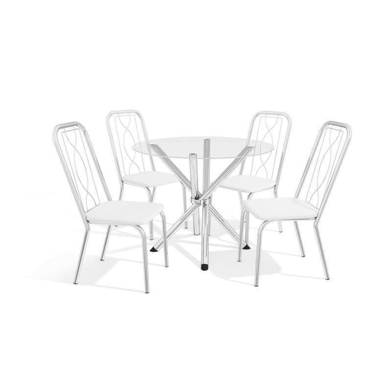 Conjunto-Mesa-Volga-Kappesberg-Tampo-De-Vidro-Incolor-com-4-Cadeiras-Cromada-Branco