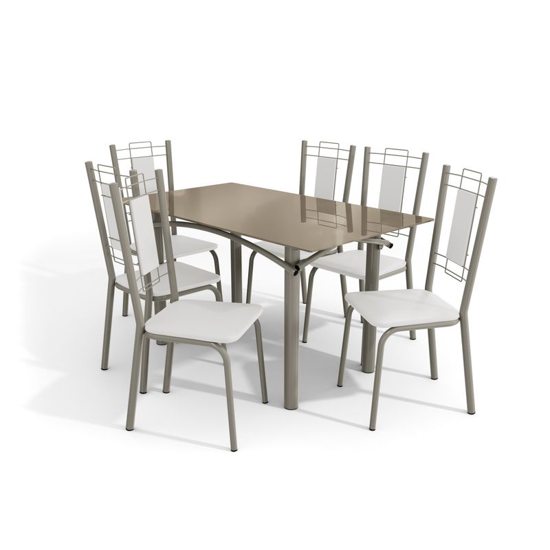 Conjunto-Mesa-Elba-Kappesberg-Tampo-De-Vidro-Bronze-com-6-Cadeiras-Niquel-Branco