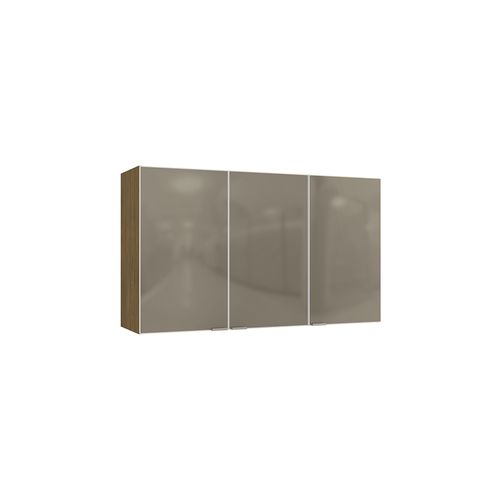 Armário Aéreo Kappesberg Suprema 3 Portas Freijó/Branco/Vidro Bronze 120cm x 34cm