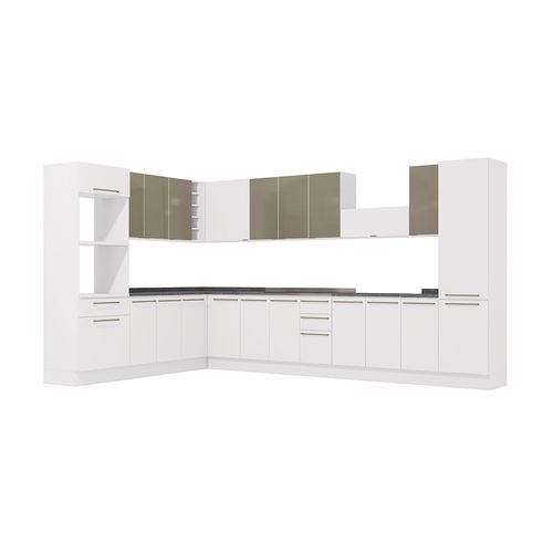 Cozinha Completa de Canto Kappesberg Suprema Branco/Vidro Bronze 19 Peças