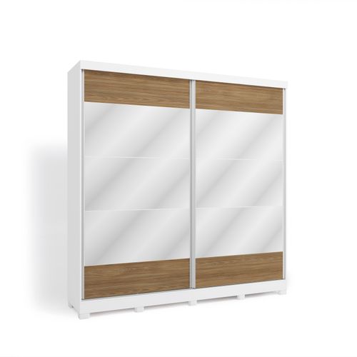 Guarda-Roupa Casal 100% MDF Kappesberg 2 Portas de Correr com Espelhos 6 Gavetas Branco/Nogueira