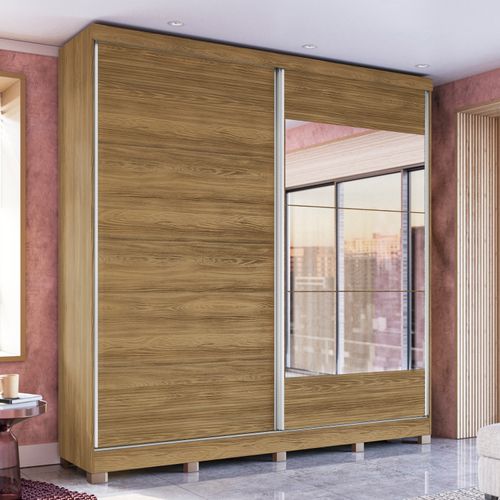 Guarda-Roupa Casal 100% MDF Kappesberg com Espelhos 2 Portas de Correr 6 Gavetas Nogueira