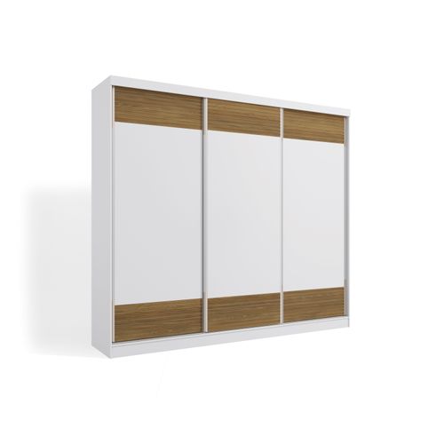 Guarda-Roupa Casal 100% MDF Kappesberg 3 Portas de Correr 6 Gavetas Branco/Nogueira