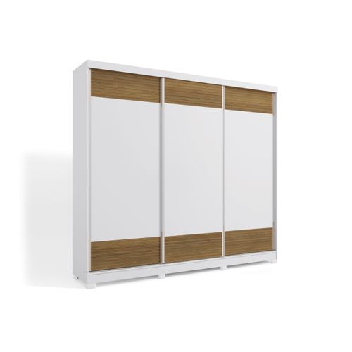 Guarda-Roupa Casal 100% MDF Kappesberg c/Pés 3 Portas de Correr 6 Gavetas Branco/Nogueira