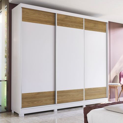 Guarda-Roupa Casal 100% MDF Kappesberg c/Pés 3 Portas de Correr 6 Gavetas Branco/Nogueira