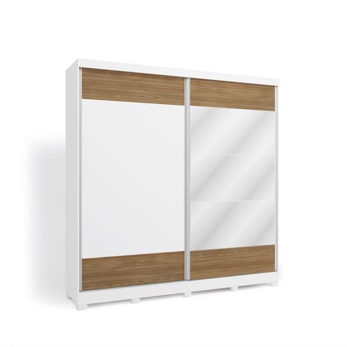 Guarda-Roupa Casal 100% MDF Kappesberg com Espelhos 2 Portas de Correr 6 Gavetas Branco/Nogueira