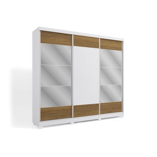 Guarda-Roupa Casal 100% MDF Kappesberg c/Pés e 6 Espelhos 3 Portas de Correr 6 Gavetas Branco/Nogueira