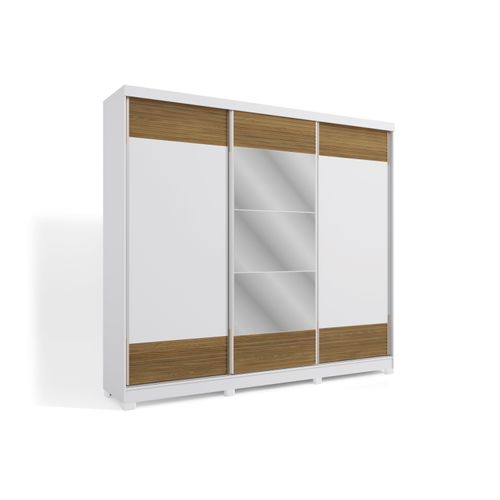 Guarda-Roupa Casal 100% MDF Kappesberg c/Pés e 3 Espelhos 3 Portas de Correr 6 Gavetas Branco/Nogueira