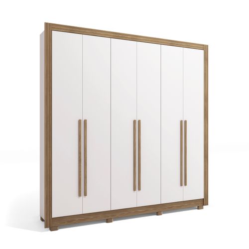 Guarda-Roupa Casal 100% MDF Kappesberg c/Pés 6 Portas 8 Gavetas Branco/Nogueira