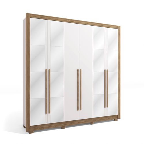 Guarda-Roupa Casal 100% MDF Kappesberg c/Pés e 16 Espelhos 6 Portas 8 Gavetas Branco/Nogueira