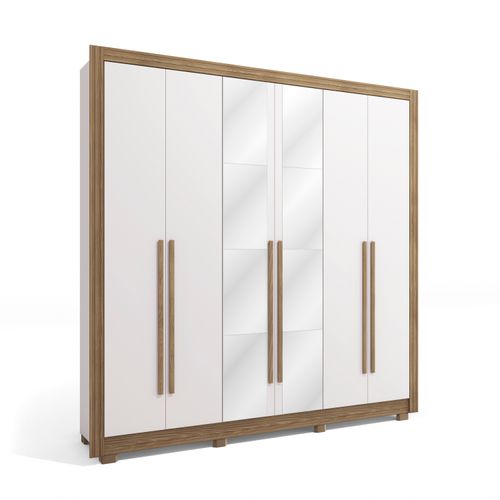 Guarda-Roupa Casal 100% MDF Kappesberg c/Pés e 8 Espelhos 6 Portas 8 Gavetas Branco/Nogueira