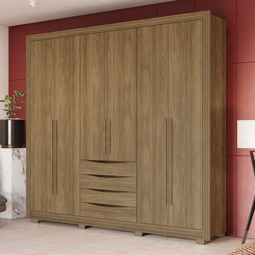 Guarda-Roupa Casal 100% MDF Kappesberg c/Pés 6 Portas 4 Gavetas Nogueira