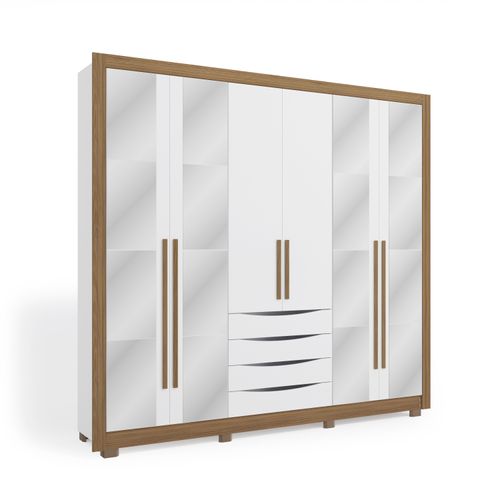 Guarda-Roupa Casal 100% MDF Kappesberg 16 Espelhos 6 Portas 4 Gavetas Branco/Nogueira