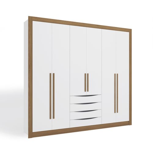 Guarda-Roupa Casal 100% MDF Kappesberg 6 Portas 4 Gavetas Branco/Nogueira