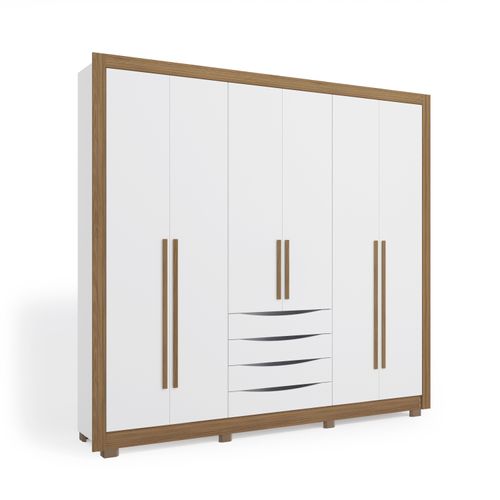 Guarda-Roupa Casal 100% MDF Kappesberg c/Pés 6 Portas 4 Gavetas Branco/Nogueira