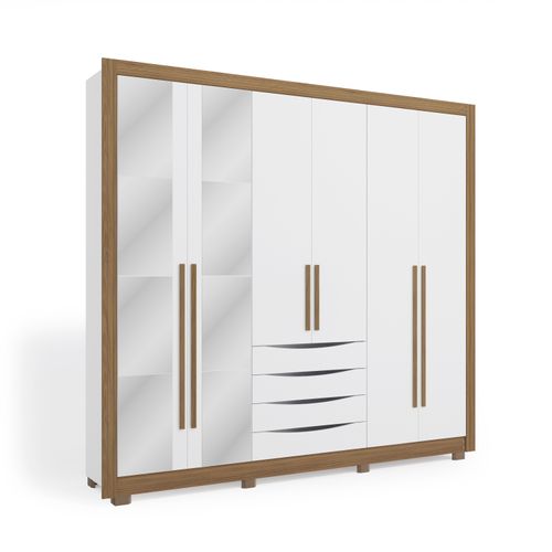 Guarda-Roupa Casal 100% MDF Kappesberg 8 Espelhos 6 Portas 4 Gavetas Branco/Nogueira