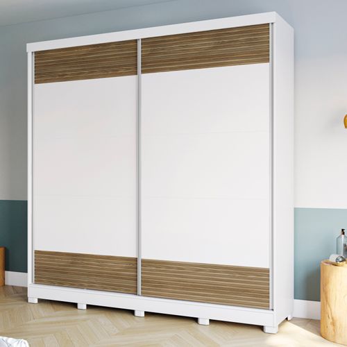 Guarda-Roupa Casal 100% MDF Kappesberg c/Pés 2 Portas de Correr 6 Gavetas Branco/Nogueira