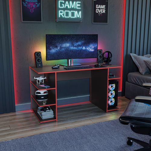 Mesa Escrivaninha Para Computador Gamer Kappesberg  Preto Fosco/Vermelho 136cm x 75cm x 60cm