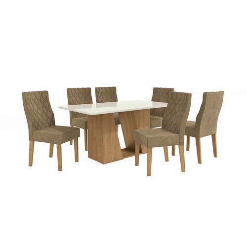 Conjunto Mesa Romã Kappesberg Tampo de Madeira e vidro com 6 cadeiras