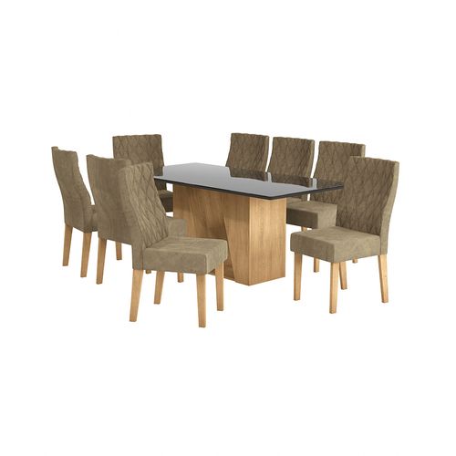 Conjunto Mesa Romã Kappesberg Tampo de Madeira e vidro com 8 cadeiras