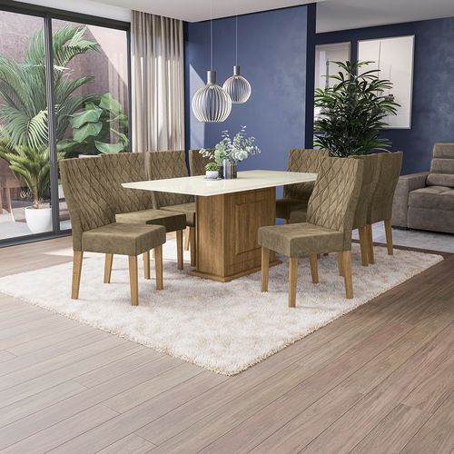 Conjunto Mesa Acerola Kappesberg Tampo de Madeira e vidro com 8 cadeiras