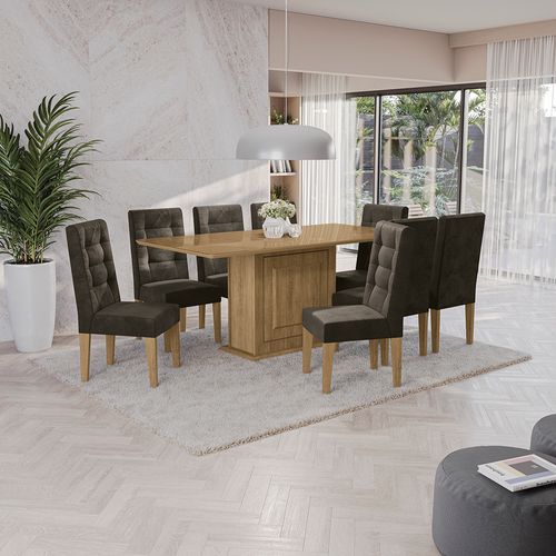 Conjunto Mesa Acerola Kappesberg Tampo de Madeira e vidro com 8 cadeiras