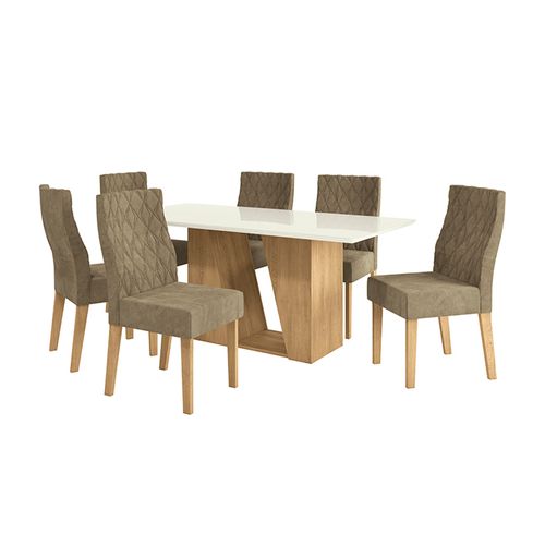 Conjunto Mesa Romã Kappesberg Tampo de Madeira e vidro com 6 cadeiras