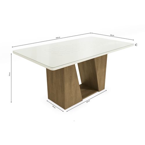 Mesa de Jantar Kappesberg com Tampo de Madeira e Vidro 160cm