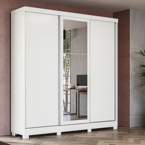 Guarda-Roupa Casal Kappesberg 3 Portas Reversíveis de Correr 3 Espelhos 2 Gavetas Branco