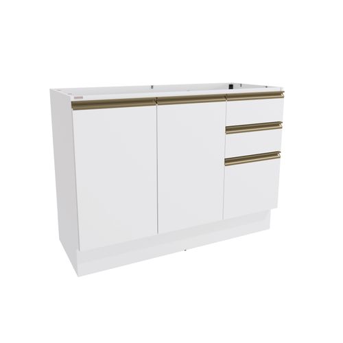 Balcão de Pia Celeste Kappesberg 100% MDF 2 Portas 3 Gavetas Branco 120cm