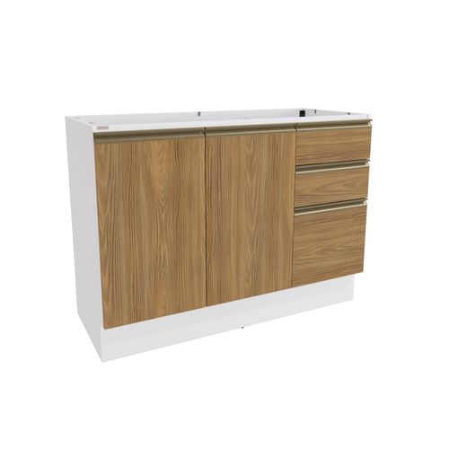 Balcão de Pia Celeste Kappesberg 100% MDF 2 Portas 3 Gavetas Branco/Nogueira 120cm