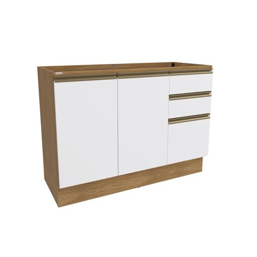 Balcão de Pia Celeste Kappesberg 100% MDF 2 Portas 3 Gavetas Nogueira/Branco 120cm