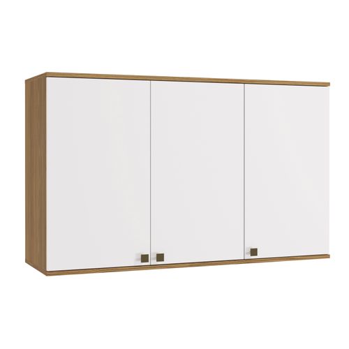 Armário Aéreo Celeste Kappesberg 100% MDF 3 Portas Nogueira/Branco 120cm