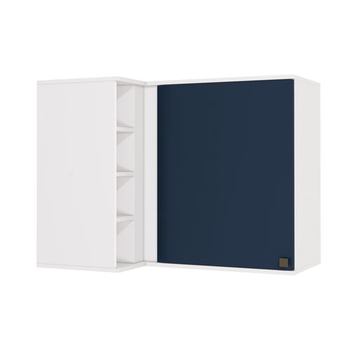 Armário Aéreo de Canto Reto Celeste Kappesberg 100% MDF 1 Porta 4 Nichos Branco/Azul 98cm