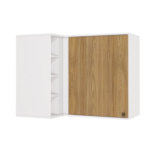 Armário Aéreo de Canto Reto Celeste Kappesberg 100% MDF 1 Porta 4 Nichos Branco/Nogueira 98cm