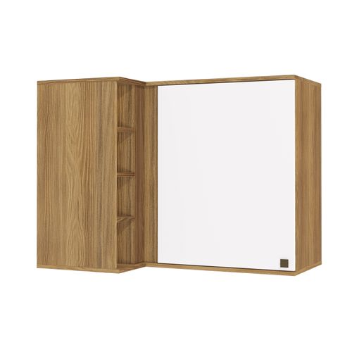 Armário Aéreo de Canto Reto Celeste Kappesberg 100% MDF 1 Porta 4 Nichos Nogueira/Branco 98cm