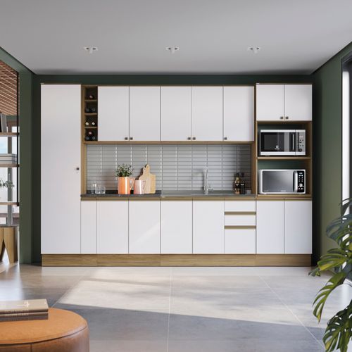 Cozinha Modulada Celeste Kappesberg 100% MDF Nogueira/Branco 340cm