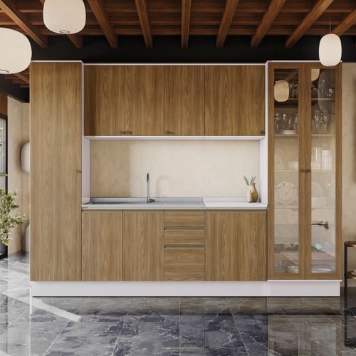 Cozinha Modulada Celeste Kappesberg 100% MDF Branco/Nogueira 300cm