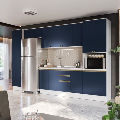 Cozinha Modulada Celeste Kappesberg 100% MDF Branco/Azul 360cm