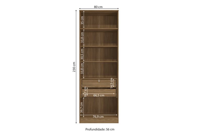 Guarda-Roupa 2 Portas 2 Gavetas Kappesberg Adapt Nogueira/Azul Profundo 80cm