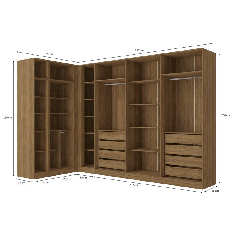 Conjunto Closet Kappesberg Adapt Nogueira 6 Peças 337cm x 175cm