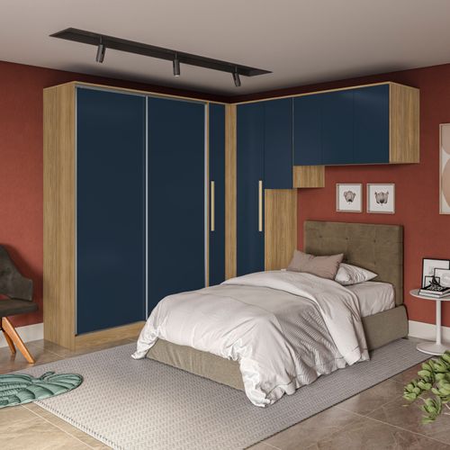 Quarto Modulado Kappesberg Adapt Nogueira/Azul Profundo 6 Peças 246cm x 241cm