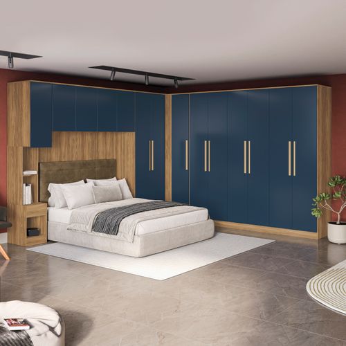 Quarto Modulado Kappesberg Adapt Nogueira/Azul Profundo 7 Peças 354cm x 336cm