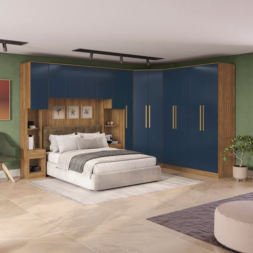 Quarto Modulado Kappesberg Adapt Nogueira/Azul Profundo 8 Peças 357cm x 263cm