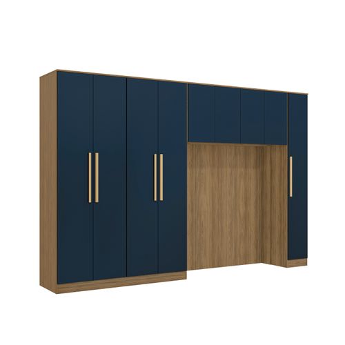 Quarto Modulado Kappesberg Adapt Nogueira/Azul Profundo 5 Peças 349cm