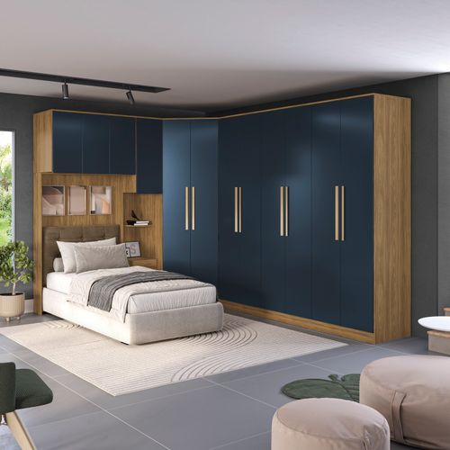 Quarto Modulado Kappesberg Adapt Nogueira/Azul Profundo 6 Peças 246cm x 341cm