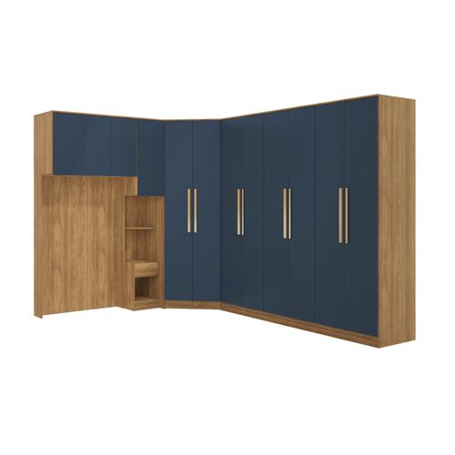 Quarto Modulado Kappesberg Adapt Nogueira/Azul Profundo 6 Peças 246cm x 341cm