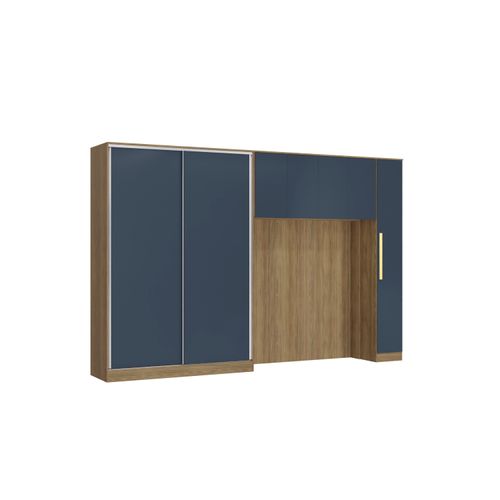 Quarto Modulado Kappesberg Adapt Nogueira/Azul Profundo 5 Peças 349cm