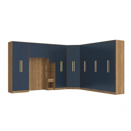 Quarto Modulado Kappesberg Adapt Nogueira/Azul Profundo 8 Peças 397cm x 341cm