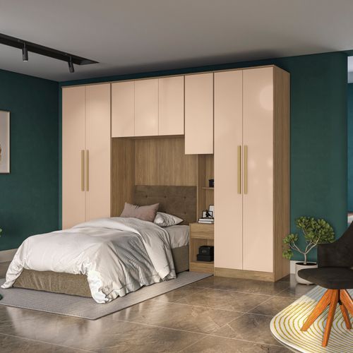 Quarto Modulado Kappesberg Adapt Nogueira/Macadâmia 6 Peças 292cm